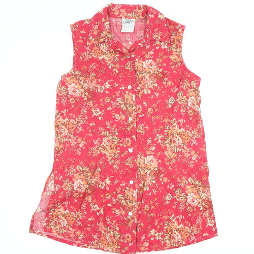Laura Ashley Women's Red Floral Sleeveless Button-Up