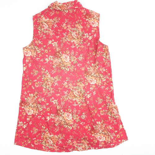Laura Ashley Women's Red Floral Sleeveless Button-Up