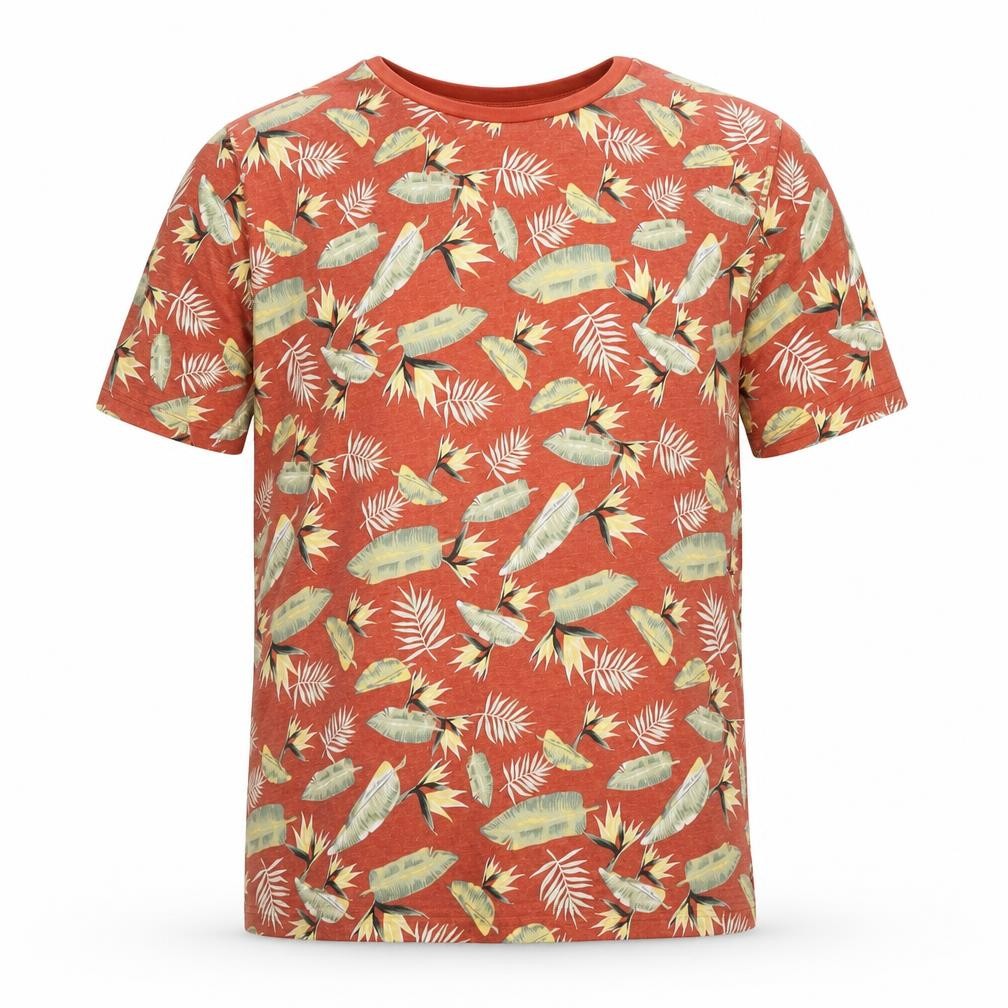 Front view of Jack & Jones Men's Orange Tropical T-Shirt, size S