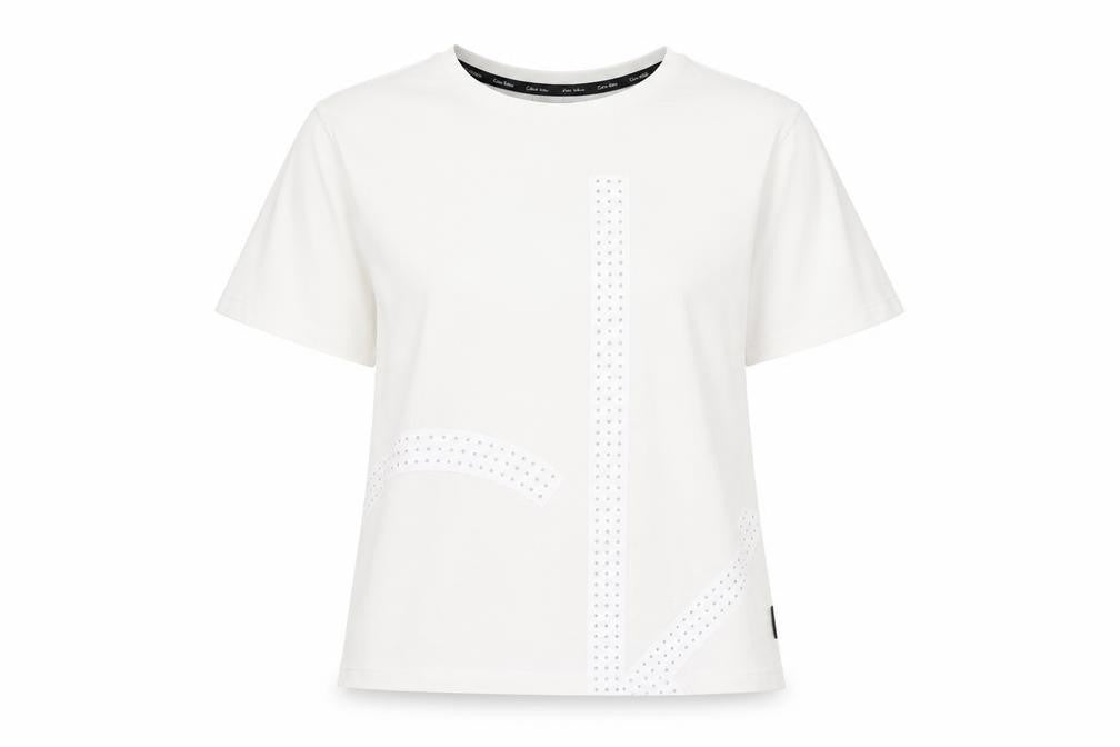 Front view of Calvin Klein Women's White XS Casual T-Shirt Basic