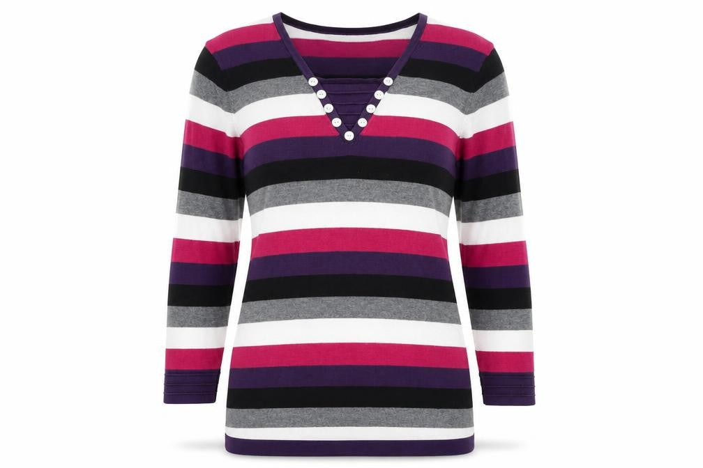 Front view of Laura Ashley Women's Multicoloured Striped V-Neck Jersey