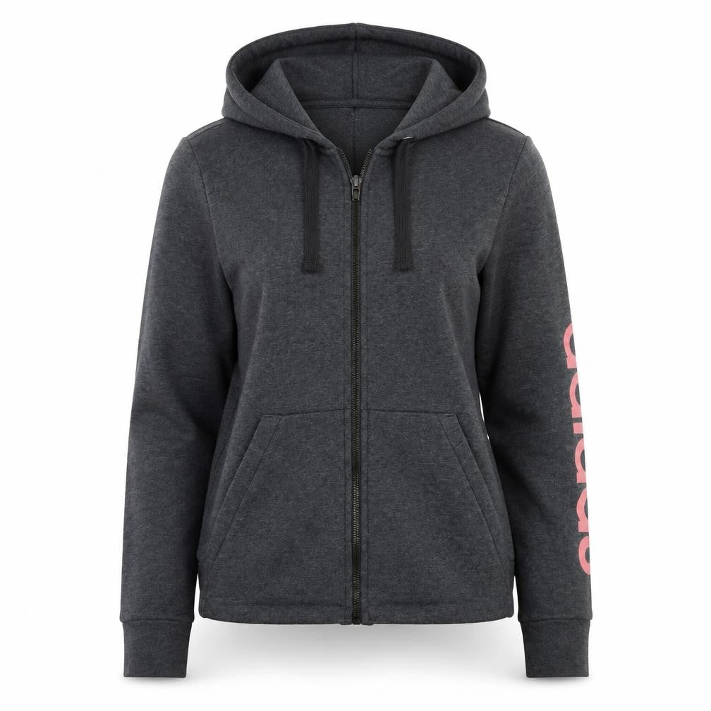 Front view of Adidas Women's Grey Full Zip Hoodie, size 8