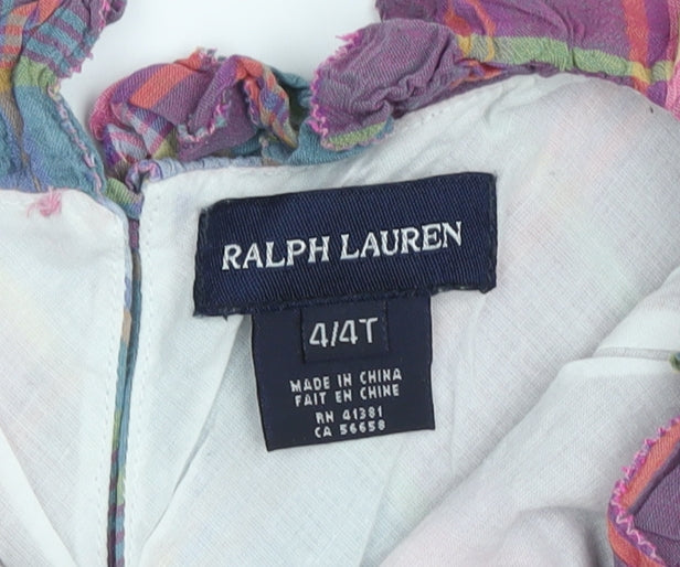 Ralph Lauren Girls Multicoloured Plaid A-Line Dress 4 Years
