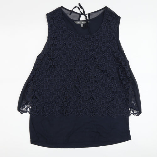Laura Ashley Women's Blue Sleeveless Crochet Tank Top