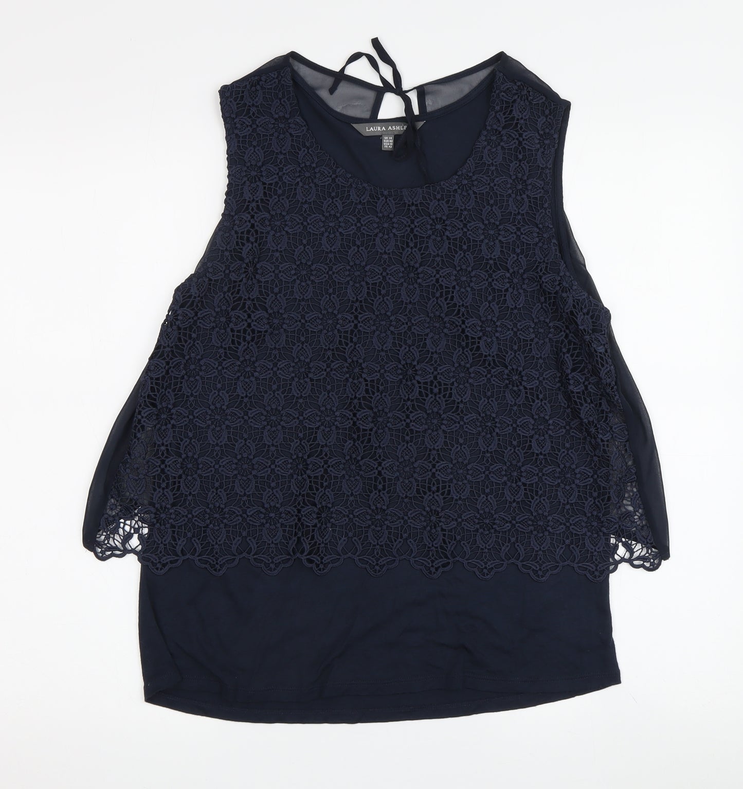 Laura Ashley Women's Blue Sleeveless Crochet Tank Top
