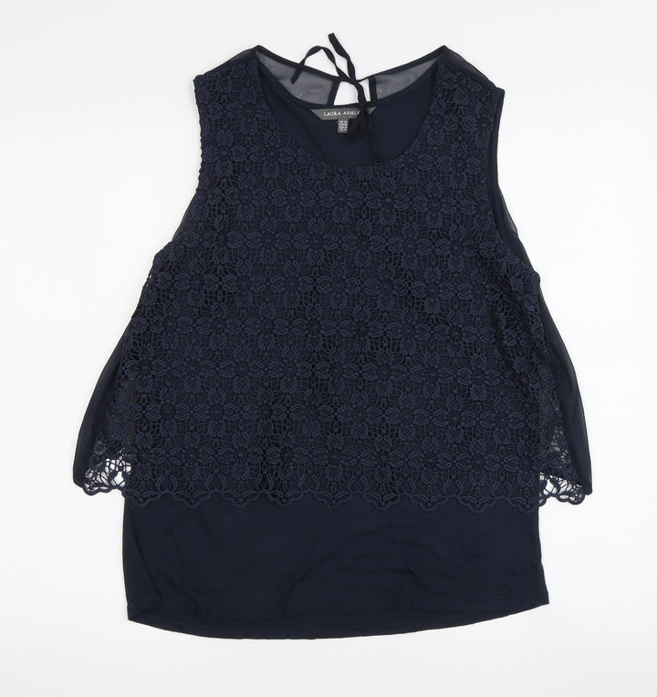 Laura Ashley Women's Blue Sleeveless Crochet Tank Top