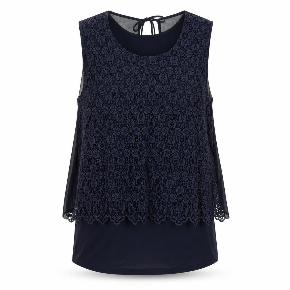 Laura Ashley Women's Blue Sleeveless Crochet Tank Top