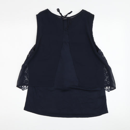 Laura Ashley Women's Blue Sleeveless Crochet Tank Top