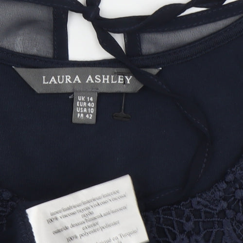 Laura Ashley Women's Blue Sleeveless Crochet Tank Top