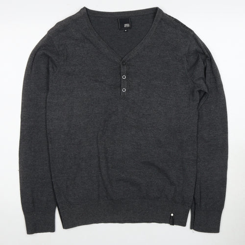 Jack & Jones Men's Grey Henley Jumper, M, V-Neck