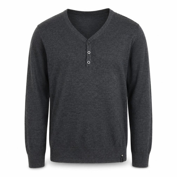 Jack & Jones Men's Grey Henley Jumper, M, V-Neck