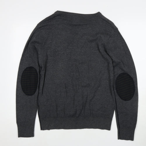 Jack & Jones Men's Grey Henley Jumper, M, V-Neck