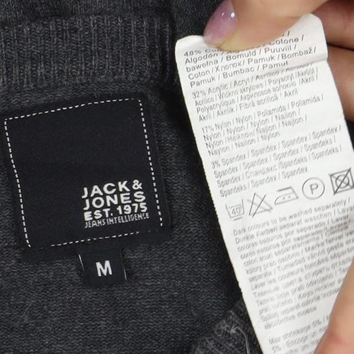 Jack & Jones Men's Grey Henley Jumper, M, V-Neck