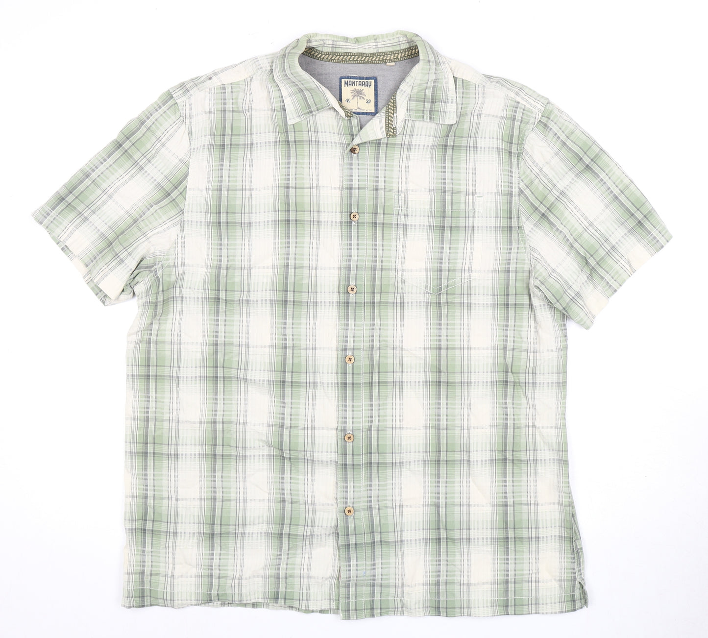 Mantaray Men's Green Plaid Shirt, Size L, Cotton Blend