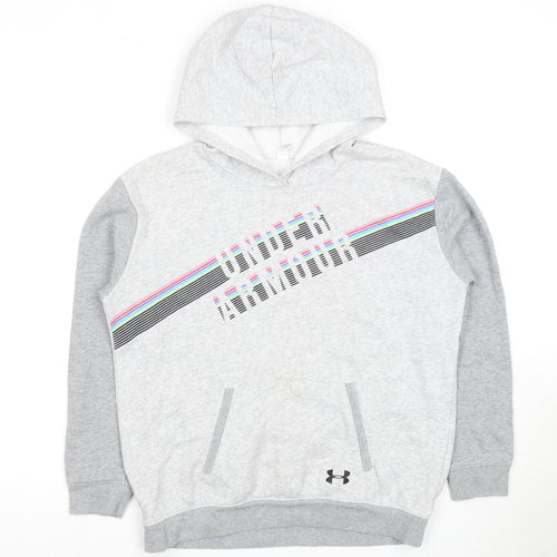 Under Armour Girls Grey Pullover Hoodie Size 10-11 Years