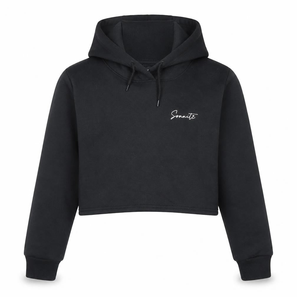 Front view of Soviet London girls’ black pullover hoodie, size 10-11, years