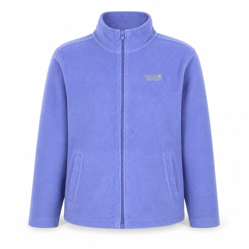 Front view of Regatta girls’' blue fleece jacket, size 11-12, winter essential