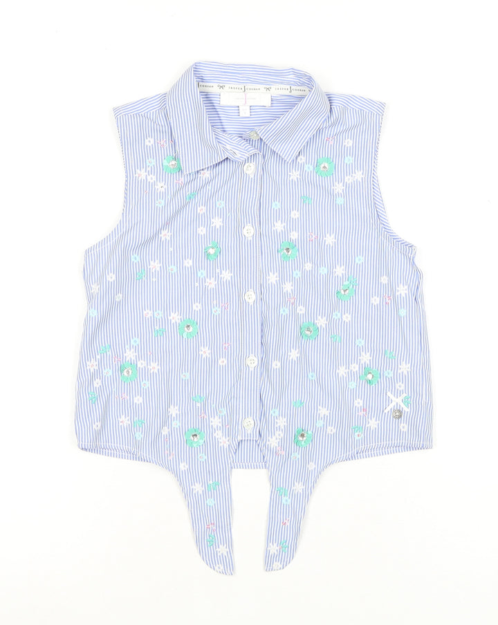 Jasper Conran Girls Blue Striped Embroidered Sleeveless Shirt