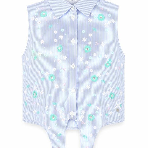 Jasper Conran Girls Blue Striped Embroidered Sleeveless Shirt