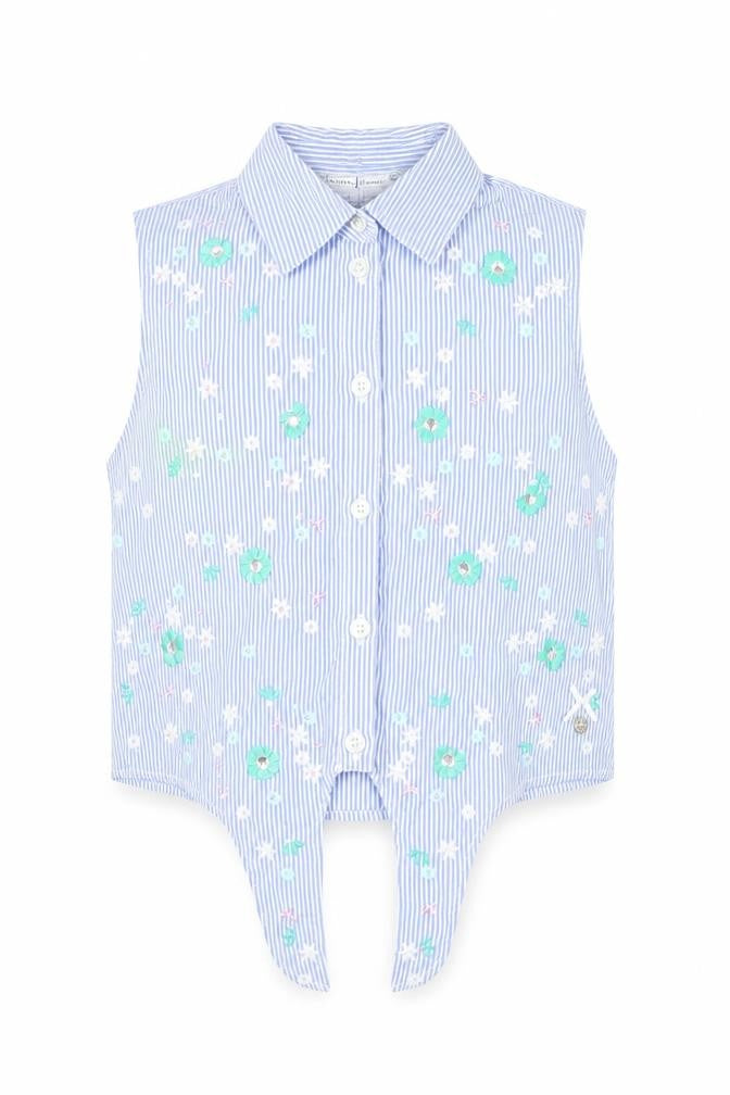 Jasper Conran Girls Blue Striped Embroidered Sleeveless Shirt