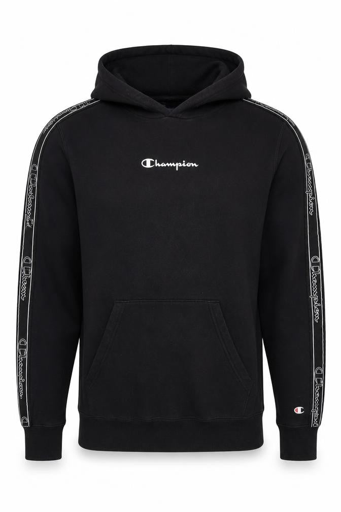 Front view of Champion Black Men's Medium Pullover Hoodie