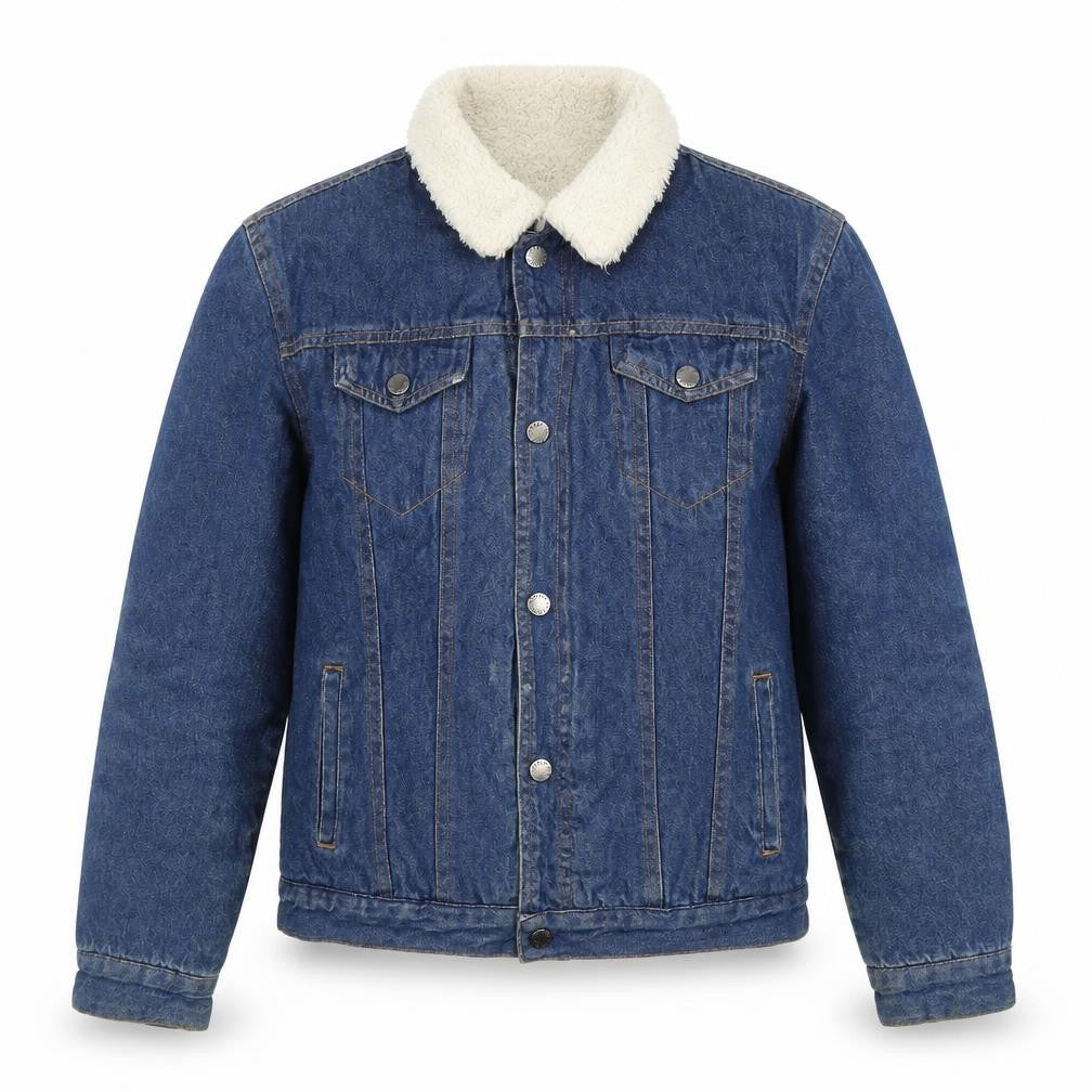 Front view of Firetrap girls’ blue denim jacket, size 11-12, lined casual