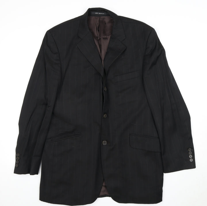 Jeff Banks Men's Black Blazer 40R, Wool Striped Jacket