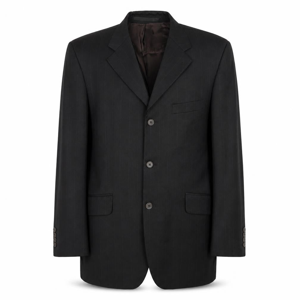 Front view of Jeff Banks Men's Black Blazer 40R, Wool Striped Jacket