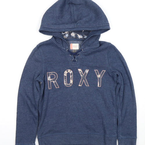 Roxy Girls Blue Pullover Hoodie - Size 10 Years, Lace Up Style