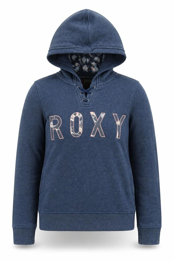 Front view of Roxy girls’ blue pullover hoodie -, size 10, years, lace up style