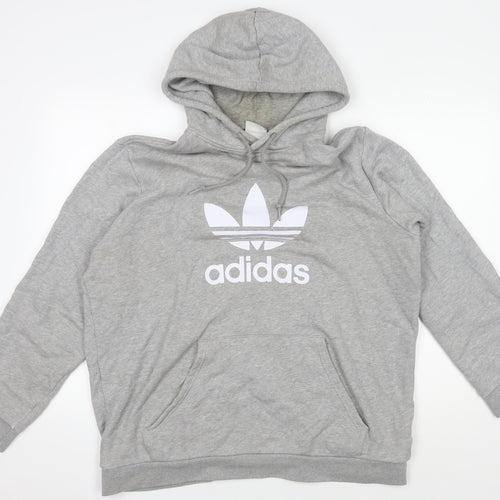 Adidas Men's Grey Pullover Hoodie, Size L, Graphic Logo
