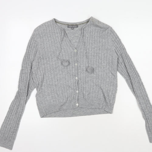 Laura Ashley Women's Grey Cable-Knit Cardigan, Size 14