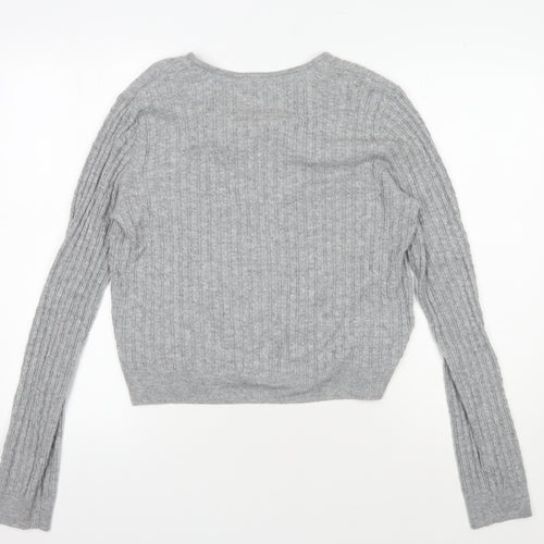Laura Ashley Women's Grey Cable-Knit Cardigan, Size 14