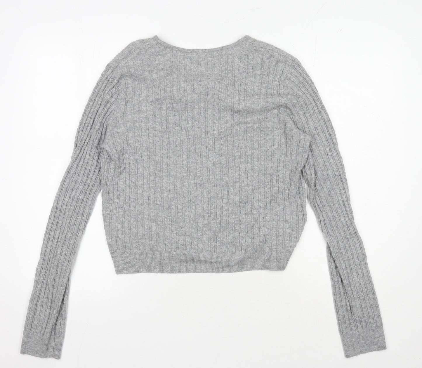 Laura Ashley Women's Grey Cable-Knit Cardigan, Size 14