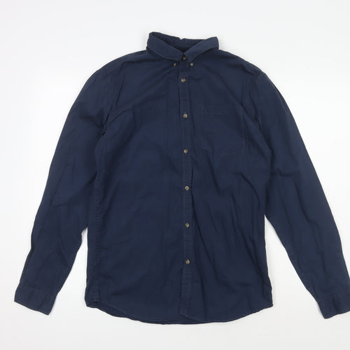 Jack & Jones Men's Blue Button-Up Shirt, Medium, Long Sleeve