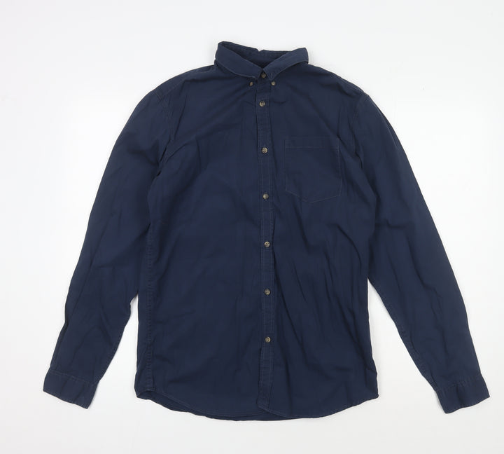 Jack & Jones Men's Blue Button-Up Shirt, Medium, Long Sleeve