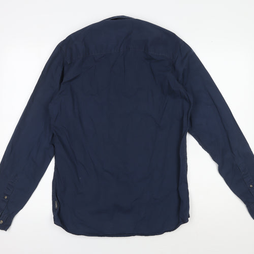Jack & Jones Men's Blue Button-Up Shirt, Medium, Long Sleeve