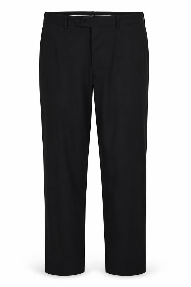 Front view of Dehavilland Men's Black Regular Fit Trousers, size 34