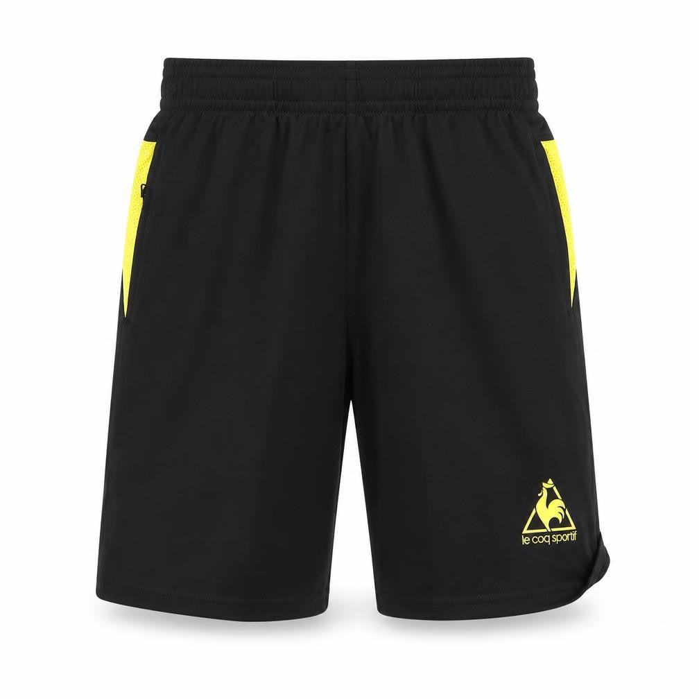 Front view of Le Coq Sportif boys’ black athletic shorts m
