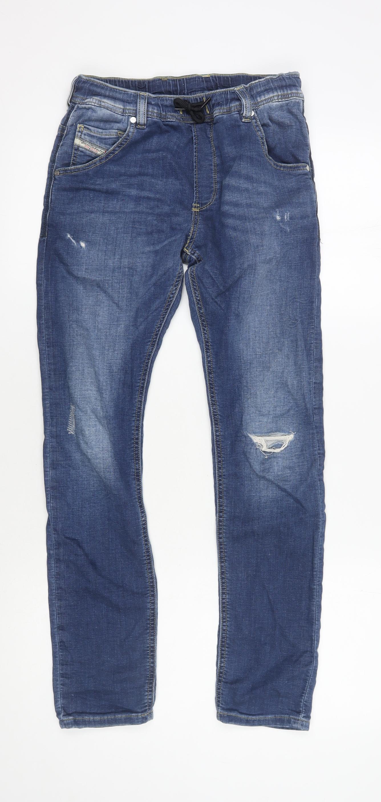 Diesel Boys Blue Slim Jeans, Size 12, Ripped Denim