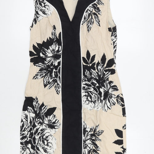 Laura Ashley Women's Beige Black Floral Shift Dress UK 10