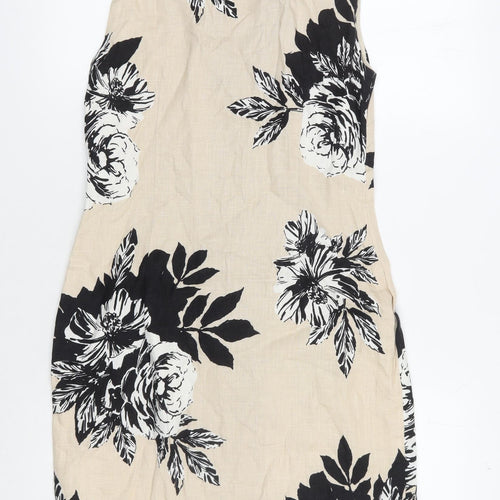 Laura Ashley Women's Beige Black Floral Shift Dress UK 10