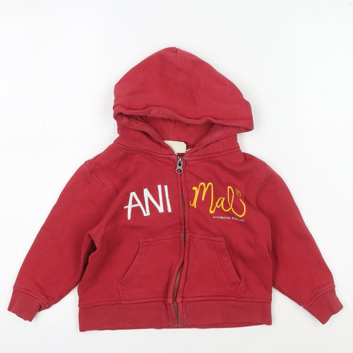 Animal Boys Red Full Zip Hoodie, Size 2 Years