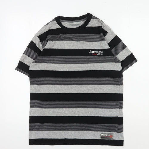 Champion Men's Black Striped T-Shirt - Size L