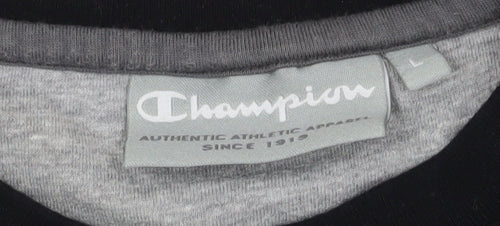 Champion Men's Black Striped T-Shirt - Size L