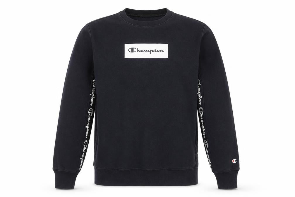 Front view of Champion Men's Black Pullover Sweatshirt, S, Lightweight