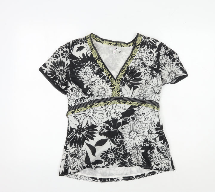 Jasper Conran Womens Black Floral Wrap Blouse Size 10