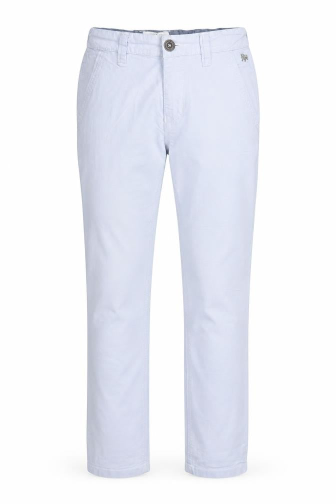 Front view of Jasper Conran boys’' white chino trousers, size 7, spring/summer