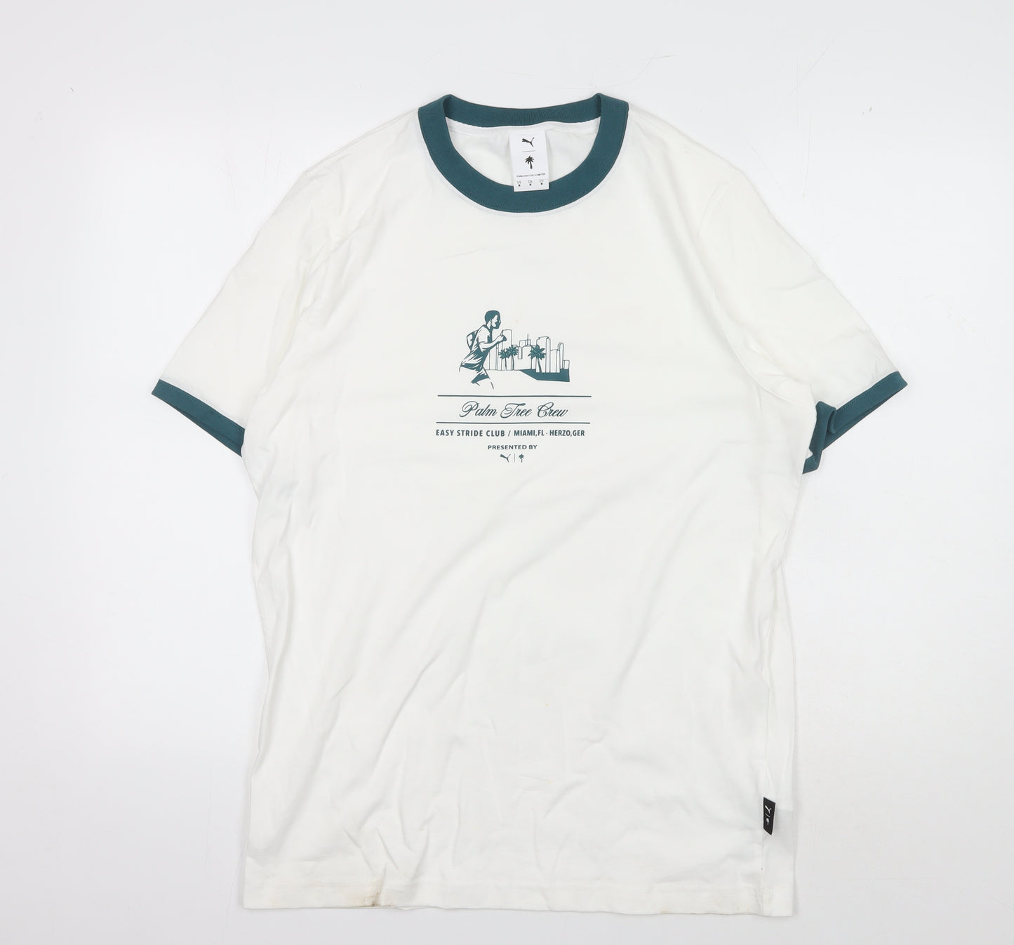 Puma Men's M White Beach T-Shirt Crew Neck Short Sleeve