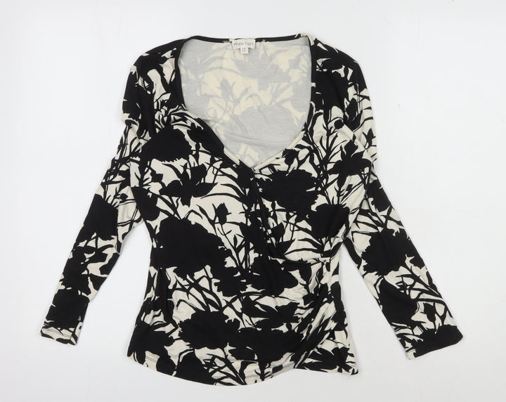 Phase Eight Women's Black Floral Wrap Blouse Size 12